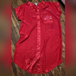 Inhibitions Satin Nightie Nightgown Red Floral SZ LG